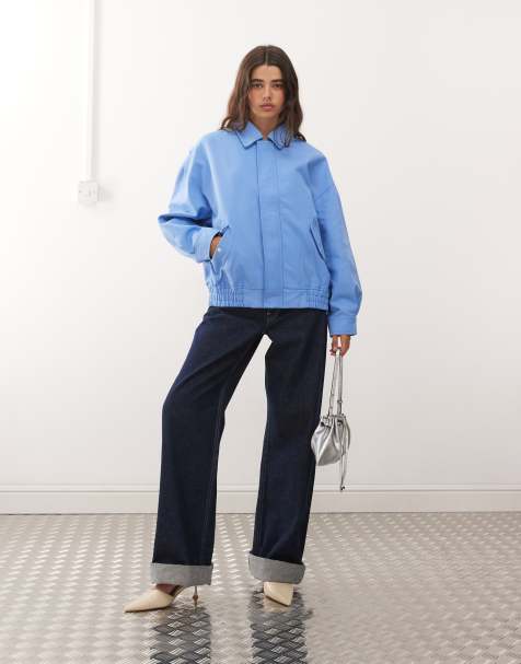 Lioness - Kenny - Bomber oversize en toile avec détail au col - Bleu ciel - view 1