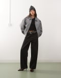 [Lioness] Lioness Kenny collar detail oversized bomber jacket in navy check-Multi XXS WHITE AND NAVY CHECK