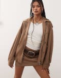 [Lioness] Lioness kenny faux suede collared bomber jacket in light tan-Brown XXS Light Tan