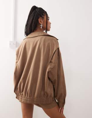 Lioness Kenny Faux Suede Collared Bomber Jacket