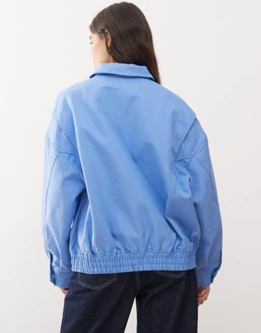 Lioness - Kenny - Giacca bomber oversize in tela celeste con colletto, 3 di 4