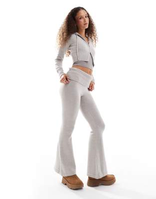 Lioness Lioness knit foldover waist flared trousers co-ord in light grey