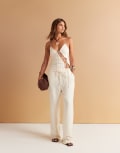 [Lioness] Lioness La Palma linen blend tie waist wide leg pants in ivory (part of a set)-White XS IVORY