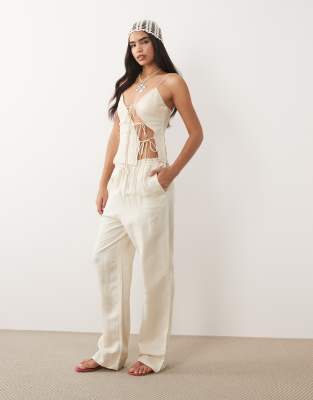 Lioness La Palma linen rich tie waist wide leg pants in ivory - part of a set