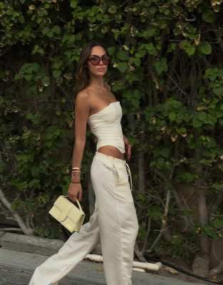 Lioness La Palma linen rich tie waist wide leg trousers co-ord in ivory