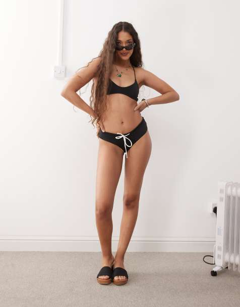 Lioness lace up scoop front multiway bikini top and bikini bottom co-ord in black - view 1