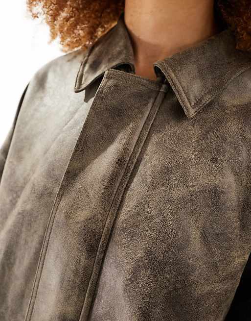 Lioness leather look bomber jacket in distressed brown | ASOS Lioness leather look bomber jacket in distressed brown | ASOS