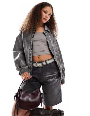 Shop Lioness leather look bomber jacket in distressed grey Online – Trendy & Affordable Fashion