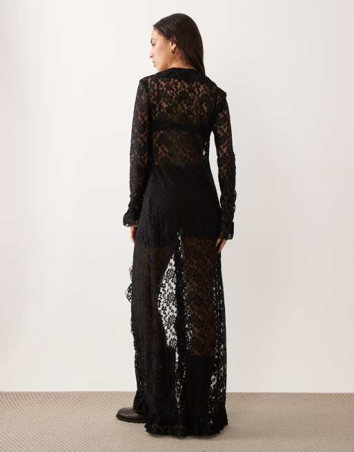 Lioness – Long Nights – Transparentes Kimono-Oberteil aus Spitze in Schwarz, 4 von 4