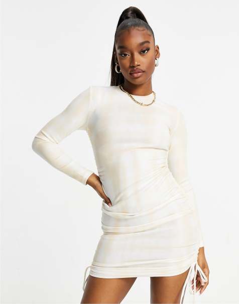 Lioness long-sleeved bodycon dress in ecru
