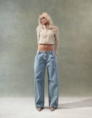 Lioness Lioness low rise adjustable waist wide leg jeans in light blue wash