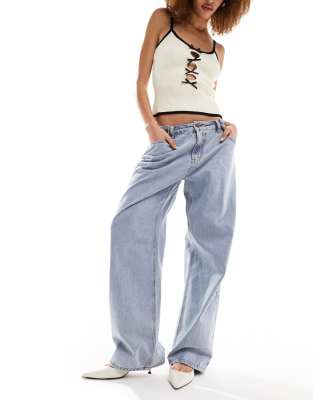 Lioness Low Rise Baggy Jeans In Light Blue Wash