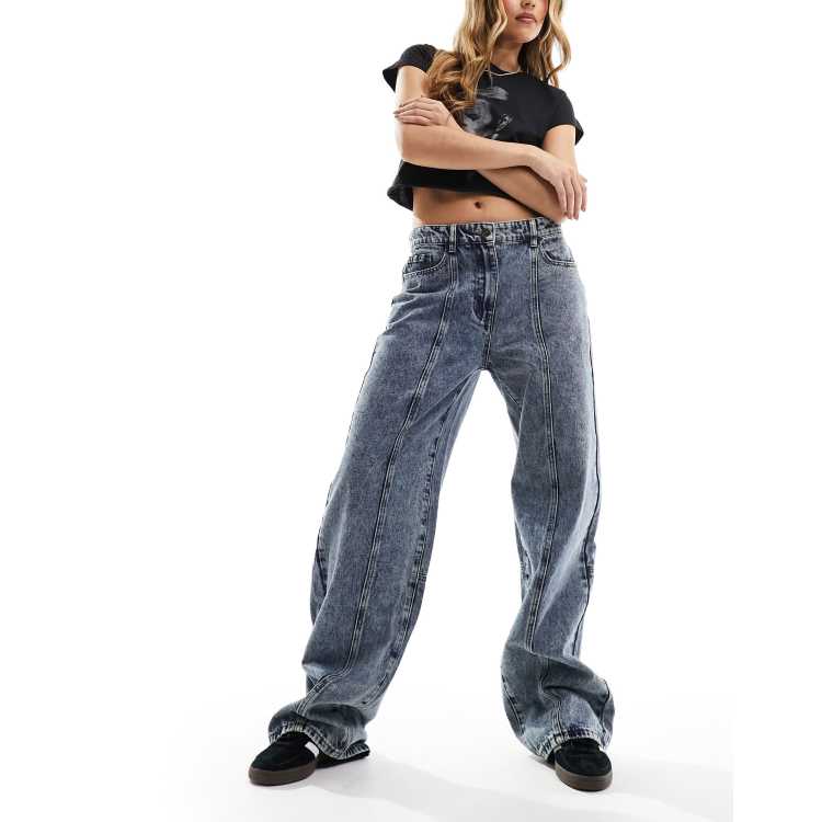Lioness low rise seam detail baggy jeans in dark acid blue