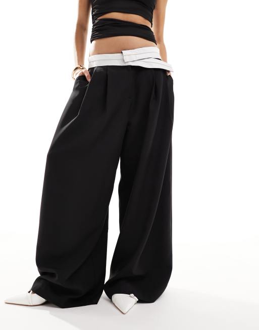 Lioness low rise tailored contrast waistband pants in black, 3 of 5