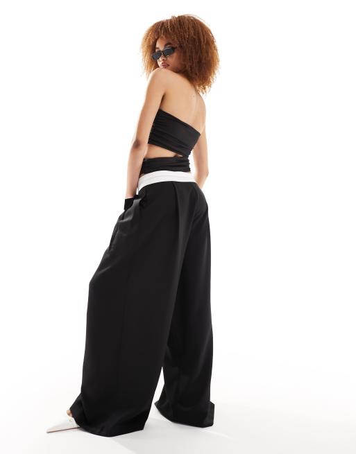 Lioness low rise tailored contrast waistband pants in black, 5 of 5