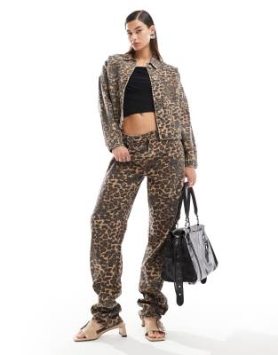 Lioness Lioness low rise tapered jeans co-ord in leopard-Multi