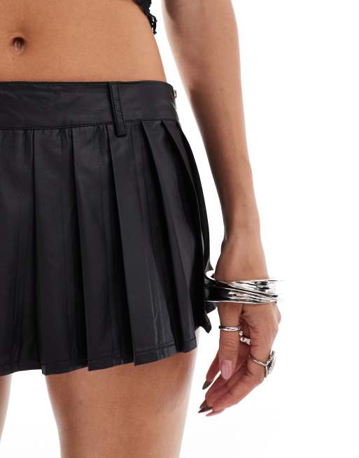 Nodress Black Low-ウエスト Pleated Satin Mini-Skirt Black Satin Mini Skirt Women Girl Short Dress Pleated Retro