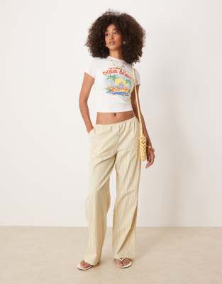 Lioness Lioness low rise wide leg poplin trousers in yellow stripe-Multi