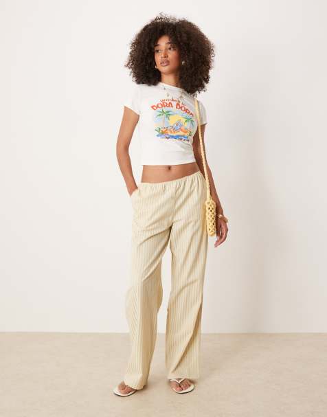 Lioness low rise wide leg poplin trousers in yellow stripe - view 1