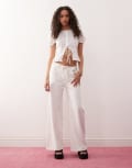 [Lioness] Lioness low rise wide leg tie detail jeans in white (part of a set) XXL Porcelain