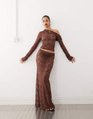 Lioness Lioness low waisted lace maxi skirt co-ord in chocolate brown