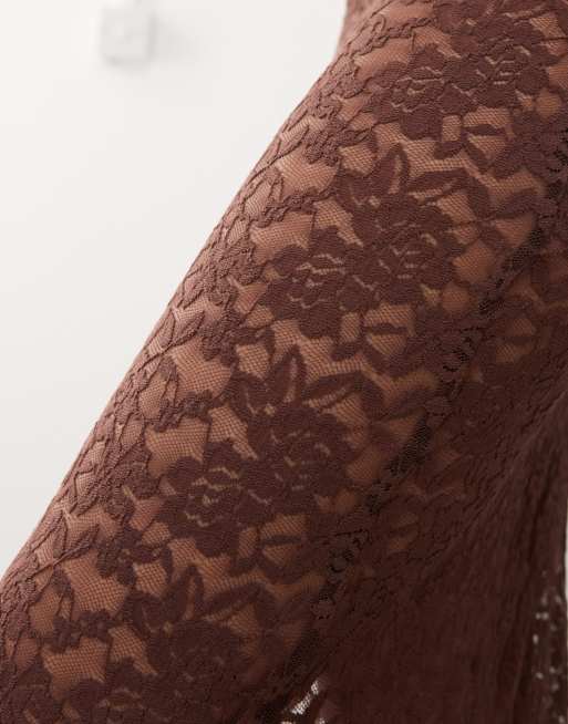 Lioness low waisted lace maxi skirt in chocolate brown - part of a set, 5 of 5
