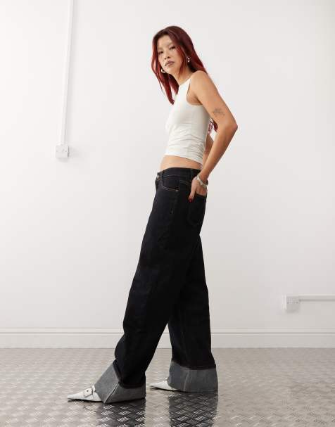 Lioness low waisted turn up jeans in dark wash denim (part of a set) - view 1