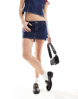 Lioness Lowrise Denim Mini Skirt In Indigo Wash - Part Of A Set-blue