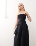 [Lioness] Lioness Lush linen blend bandeau ruched bodice detail maxi dress in navy XS NAVY