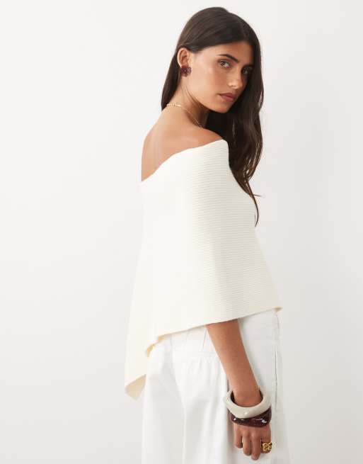 Lioness lys strikket asymmetrisk poncho i hvid, 2 af 4
