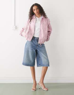 Lioness - Lyserød bomber-jakke med kontrasterende syninger i læderlook - Kun hos ASOS