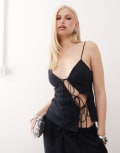 [Lioness] Lioness Mariah linen blend asymmetric cutout bow tie detail cami top in navy (part of a set) XS NAVY