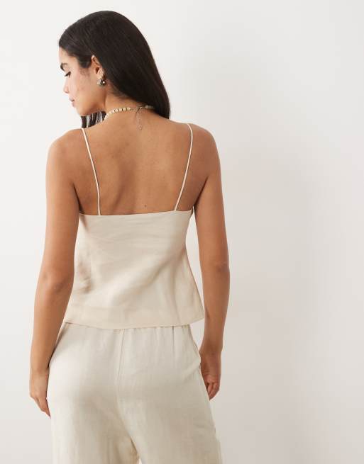 Lioness Mariah linen rich asymmetric tie detailing cami top in