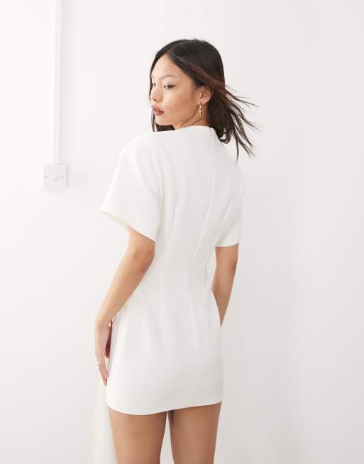 Lioness martini structured high neck drape waist metal hardware detail mini dress in white
