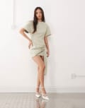 [Lioness] Lioness Martini structured high neck drape waist metal hardware detail mini dress in sage green L Sage green