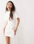 [Lioness] Lioness martini structured high neck drape waist metal hardware detail mini dress in white XXS WHITE