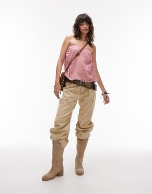 Lioness - Miami - Jeans in verwaschenem Ecru mit weitem Bein, niedrigem Bund und Taschendetail-Weiß