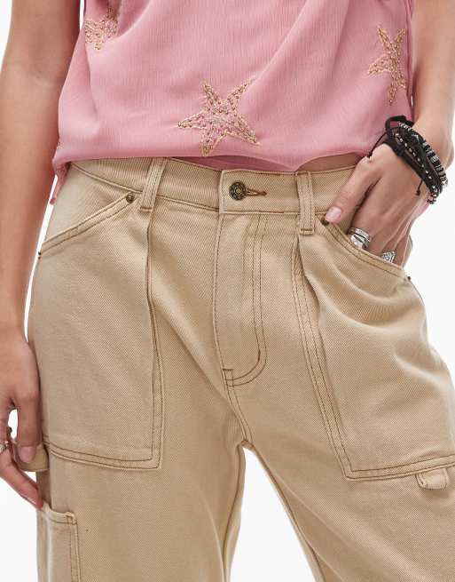 Lioness miami low rise pocket detail wide leg jeans in washed ecru, 4 of 5