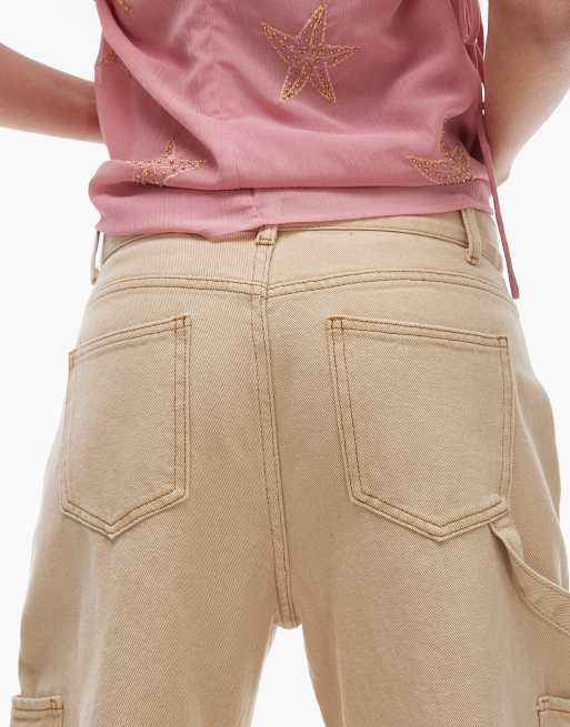 Lioness miami low rise pocket detail wide leg jeans in washed ecru, 5 of 5