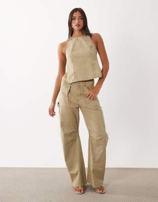 Lioness Miami Vice low rise pocket detail cargo wide leg jeans co-ord in tan
