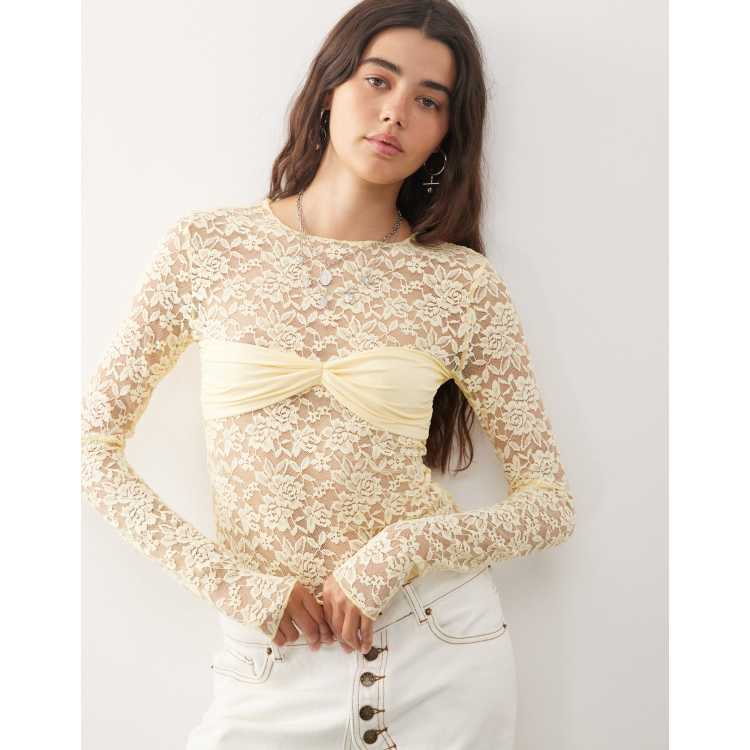 トップス mediam knit lace tops Edikted Lorey Lace Knit Long Sleeve Top | PacSun
