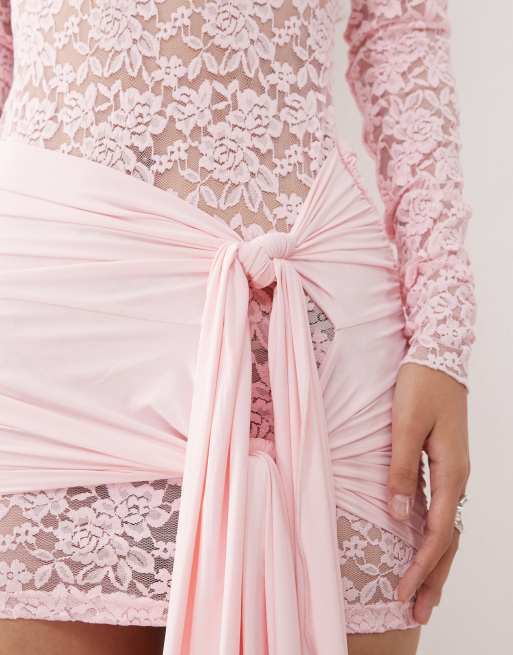 Sottoveste In Pizzo E Raso Kimberlysecret, Bianco/rosa, Lunghezza 13 Pollici (33 Cm), Vita 30-46, Unisex