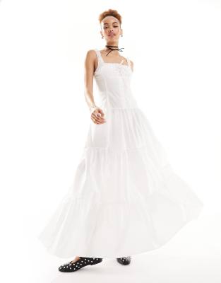 Lioness Milkmaid Tiered Maxi Dress In White