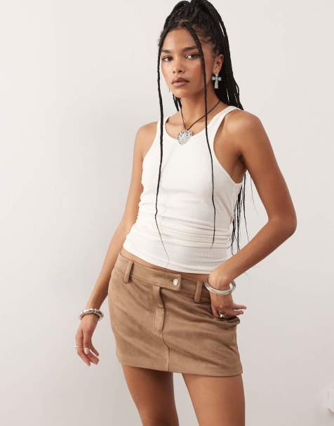 Lioness Mirage faux suede low rise mini skirt in camel