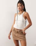 [Lioness] Lioness mirage faux suede low rise mini skirt in camel-Brown XXS CAMEL