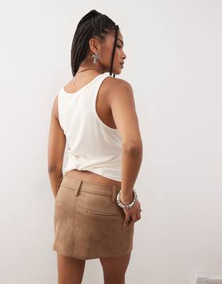 Lioness Mirage Faux Suede Low Rise Mini Skirt In Brown