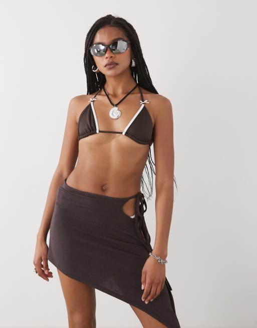 Lioness moss tie side asymmetric beach skirt in brown - part of a set, 2 of 5