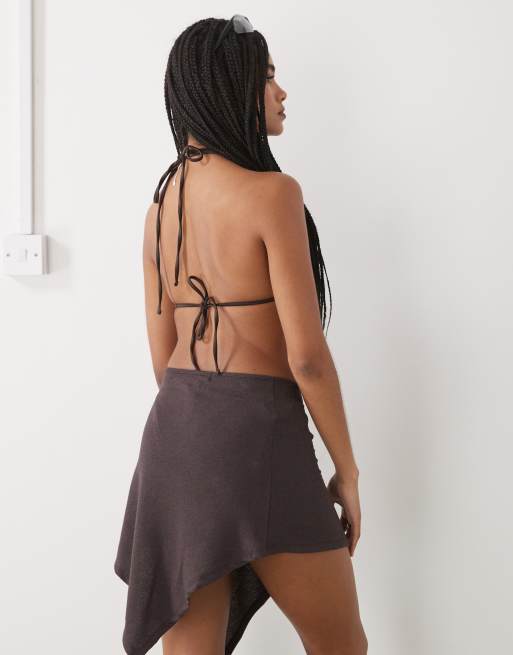 Lioness moss tie side asymmetric beach skirt in brown - part of a set, 4 of 5