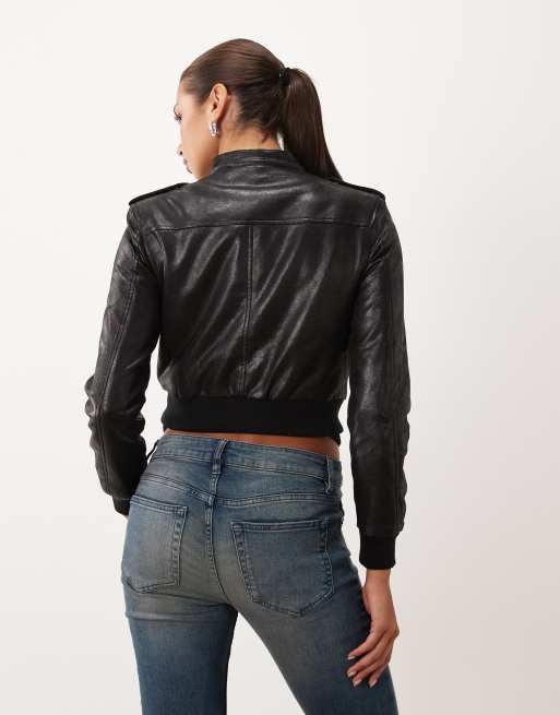 Lioness moto faux leather jacket in black, 4 of 4