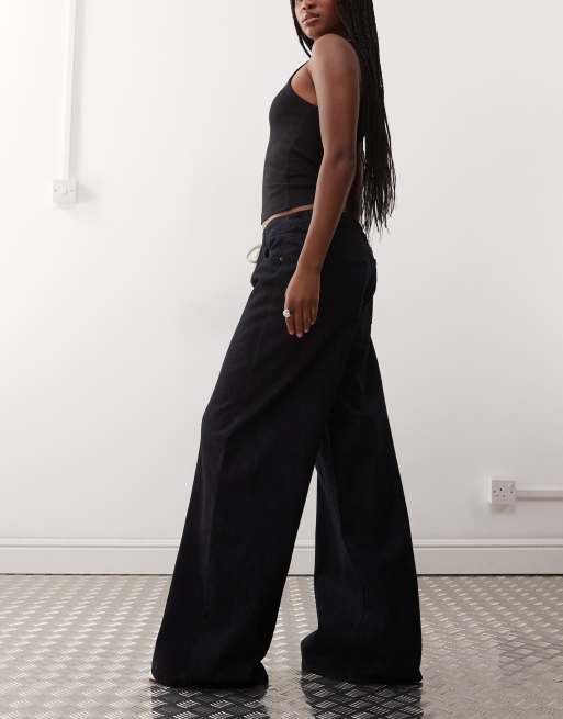 Lioness Muse low rise wide leg tie detail jean in rinse wash, 3 of 5